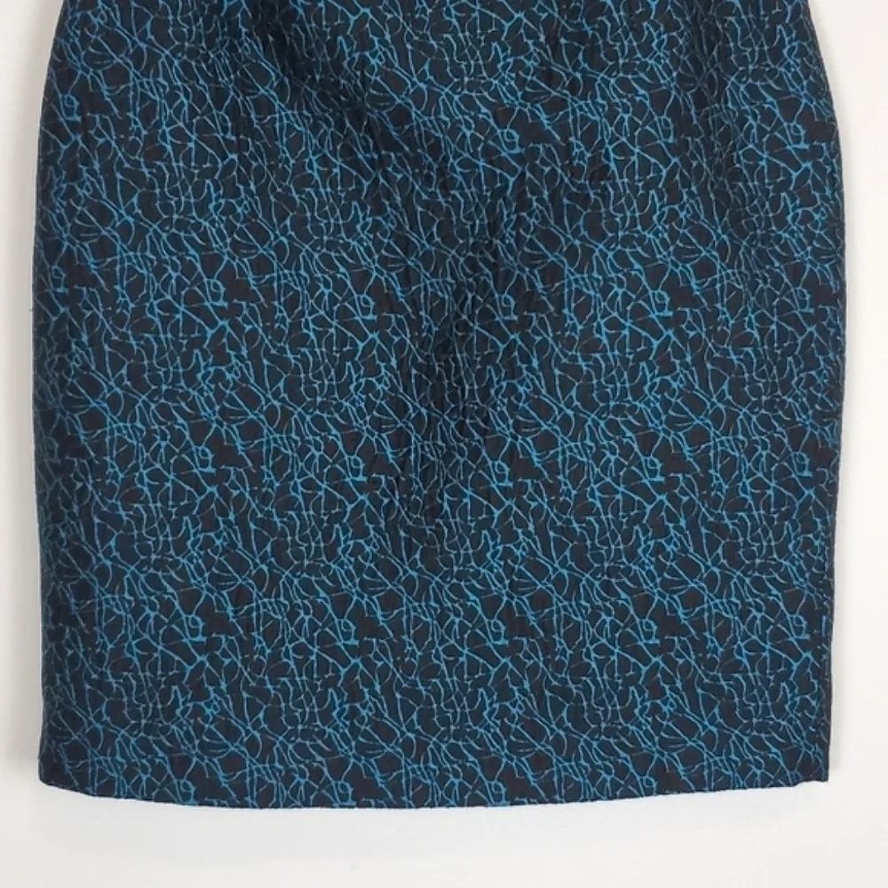 Doncaster Collection Black and Teal‎ Textured Wool Blend Pencil Skirt